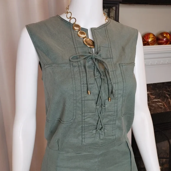 DEREK LAM 10 CROSBY Sleeveless Lace Up Romper in Army 6 - Picture 4 of 11